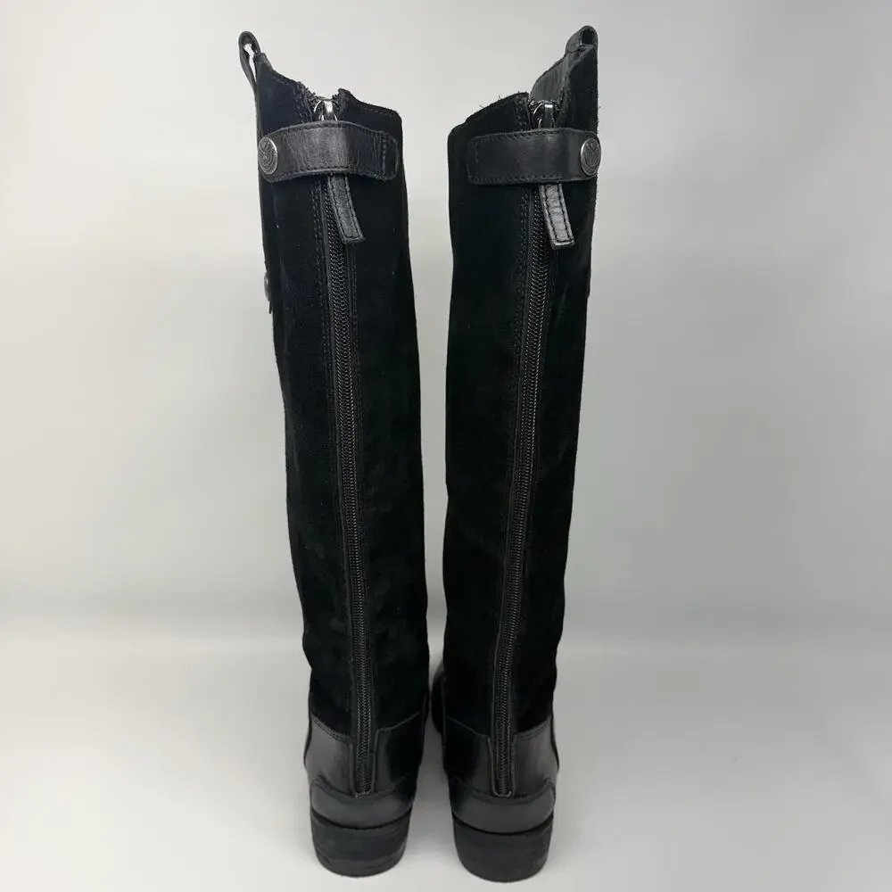 Sam Edelman Black Leather Suede Riding Boots Classic Size 5.5 Equestrian Preppy